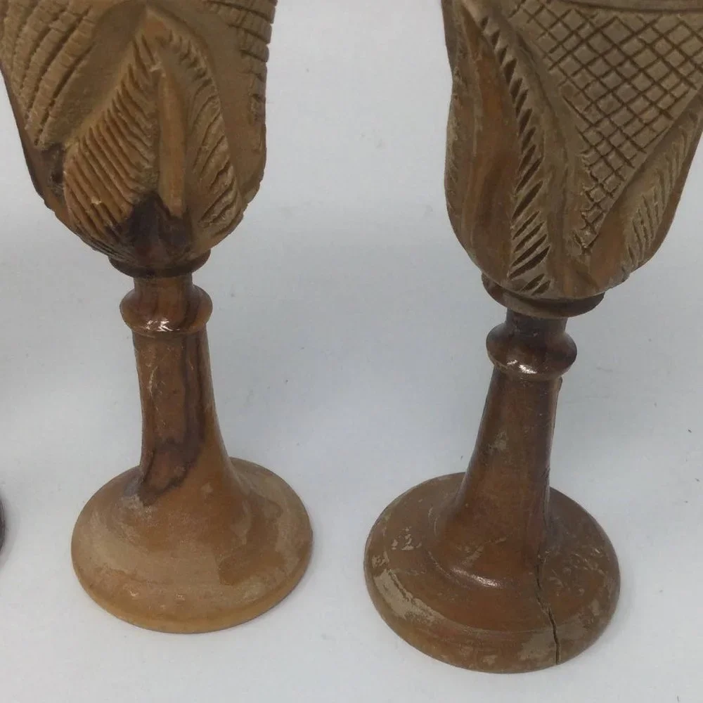 4 Vintage Wood Hand Carved Goblets Small